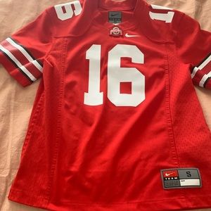 The Ohio State University boy's football jersey in scarlet. Size Small.